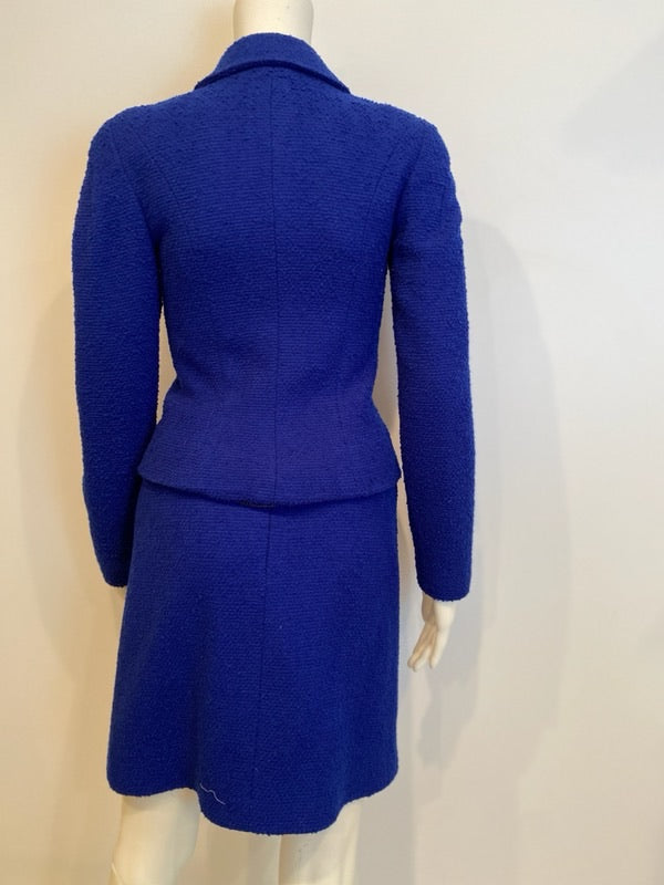 97A, 1997 Fall Vintage Chanel Boutique Royal Blue wool boucle Skirt Suit Jacket Set FR 36 US 2/4