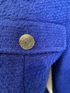 97A, 1997 Fall Vintage Chanel Boutique Royal Blue wool boucle Skirt Suit Jacket Set FR 36 US 2/4