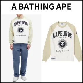 A BATHING APE  |Crew Neck Unisex Street Style Long Sleeves Cotton Oversized