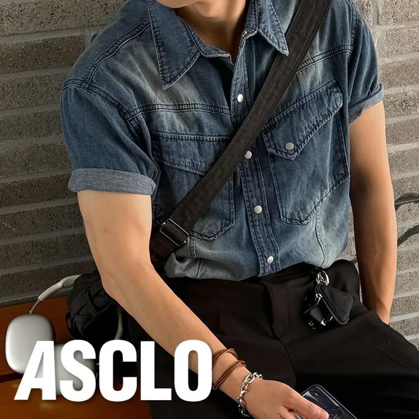 ASCLO  |Unisex Denim Street Style Cotton Short Sleeves Oversized