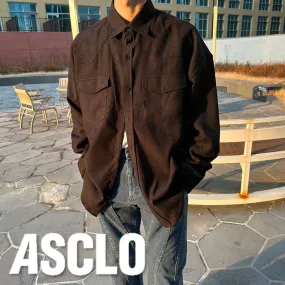 ASCLO  |Unisex Street Style Long Sleeves Plain Oversized Shirts