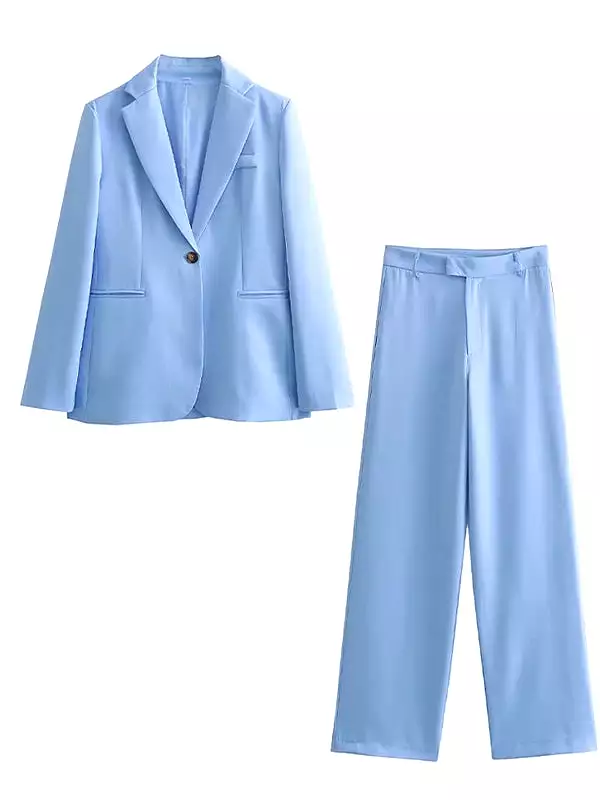 Ashore Shop Blazer 2 Piece Sets Womens Outfits Autumn Loose Office Pants Set Elegant Blue Trouser Suits