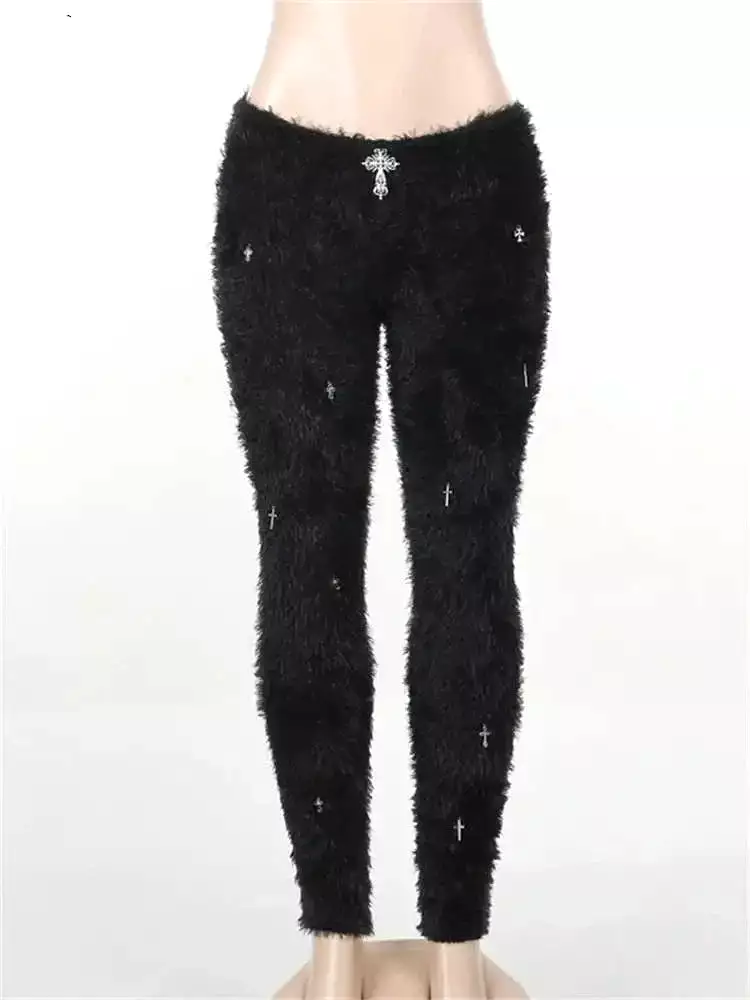 Black Mohair Leggings Pants Outfit For Women 2023