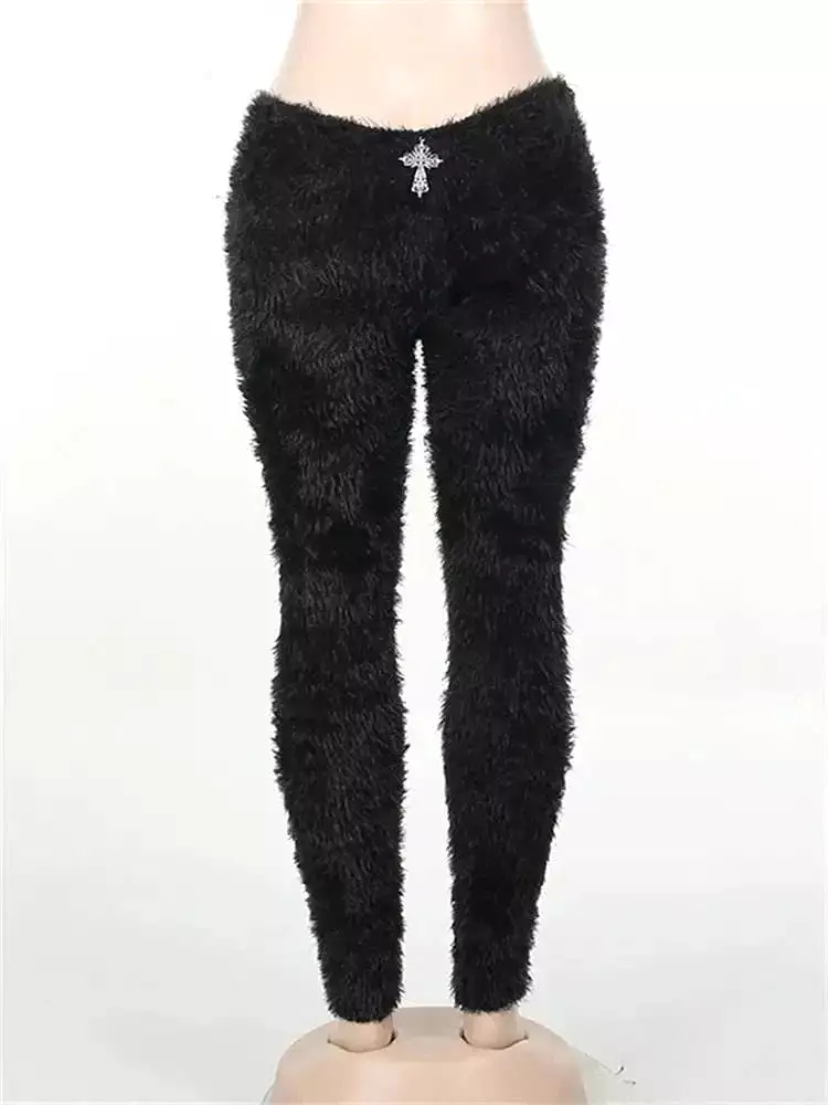 Black Mohair Leggings Pants Outfit For Women 2023