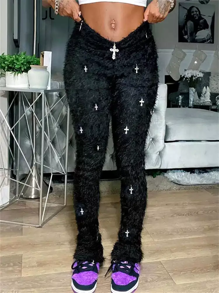 Black Mohair Leggings Pants Outfit For Women 2023