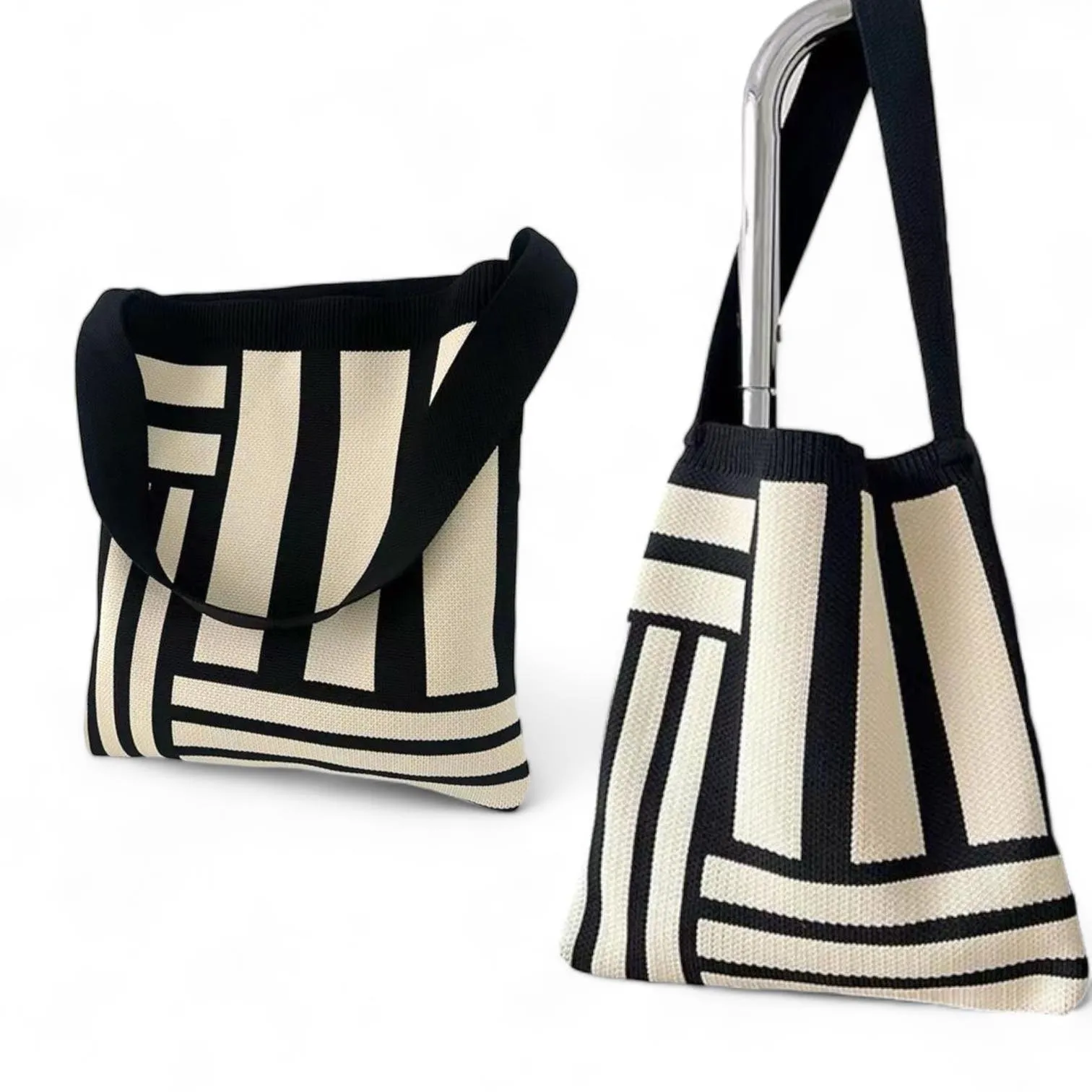 BOLSO LOOM Crochet Geo Contrast Tote Bag