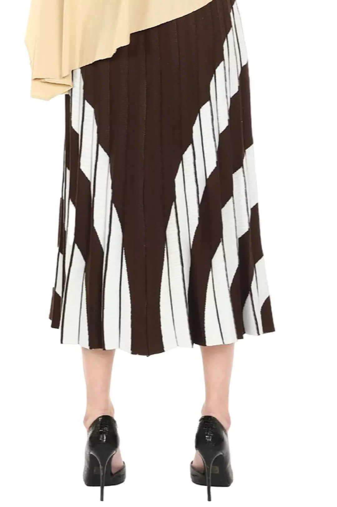 Brown White Pleated Knit Skirt