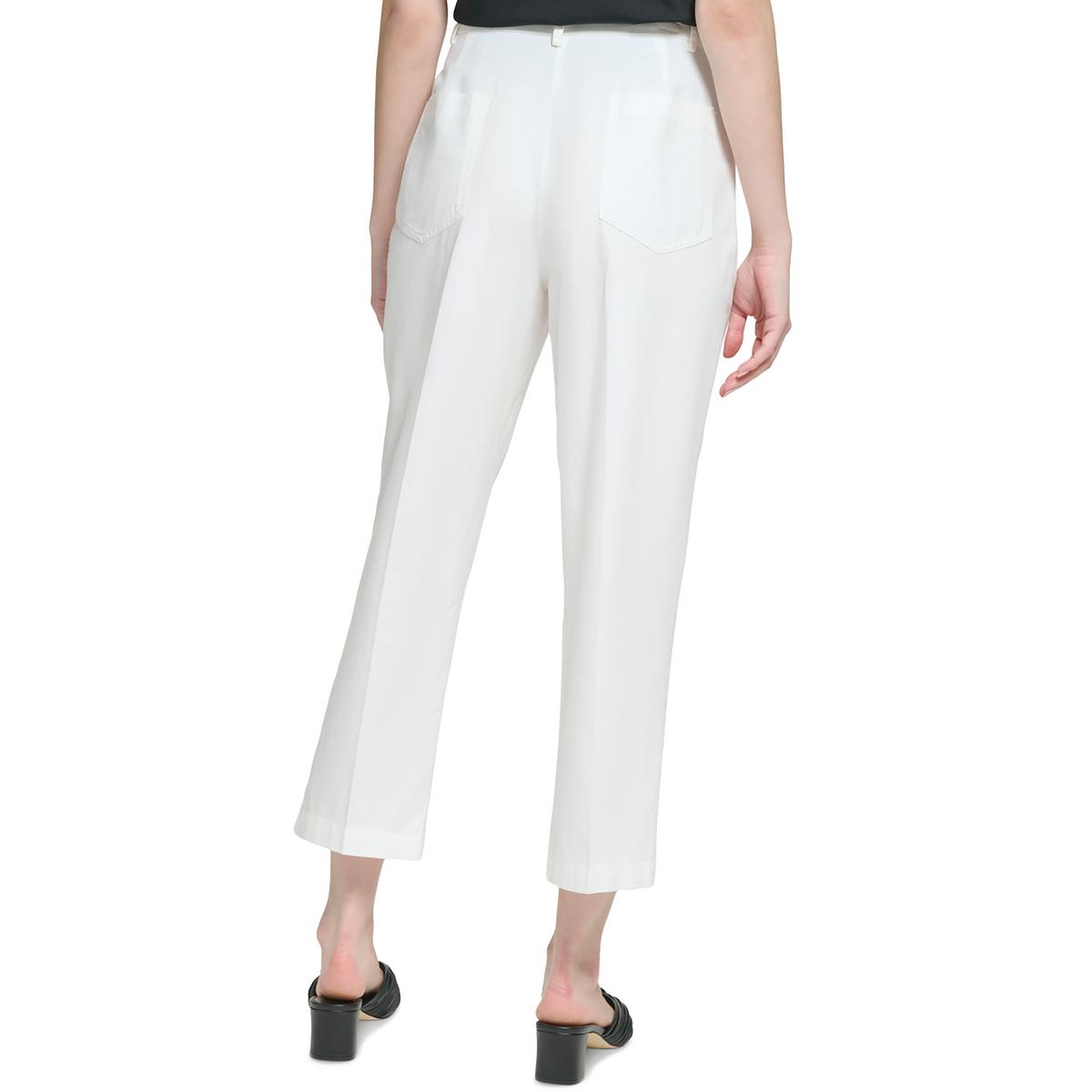 Calvin Klein Womens High Rise Pleated Straight Leg Pants