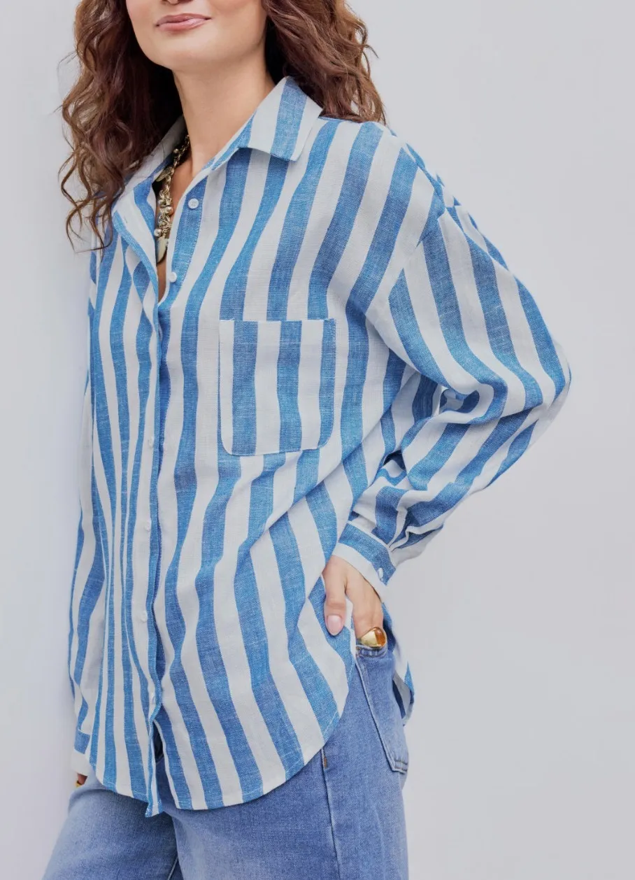 Cider  |Stripes Linen Long Sleeves Oversized Shirts & Blouses