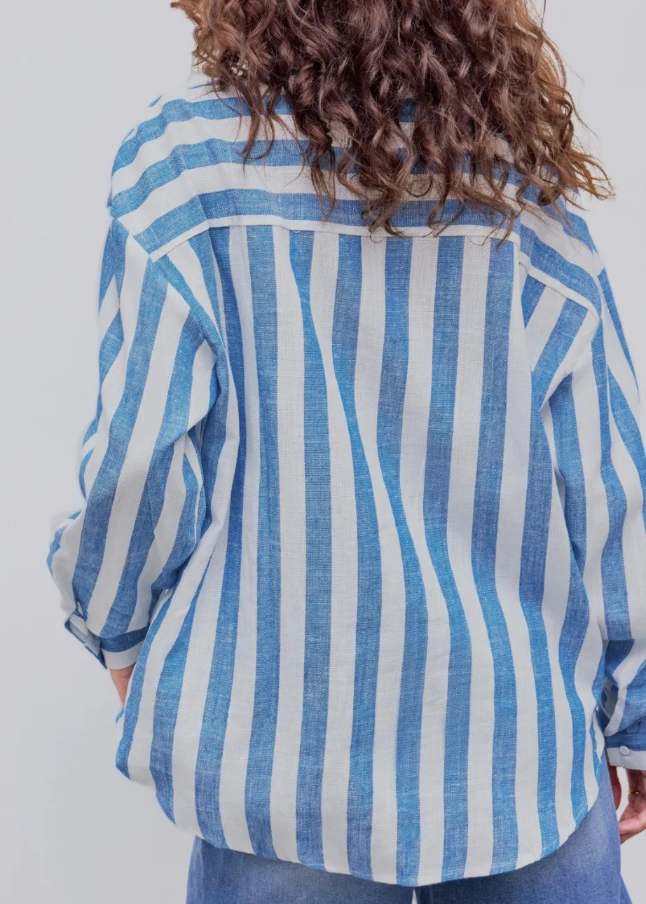 Cider  |Stripes Linen Long Sleeves Oversized Shirts & Blouses