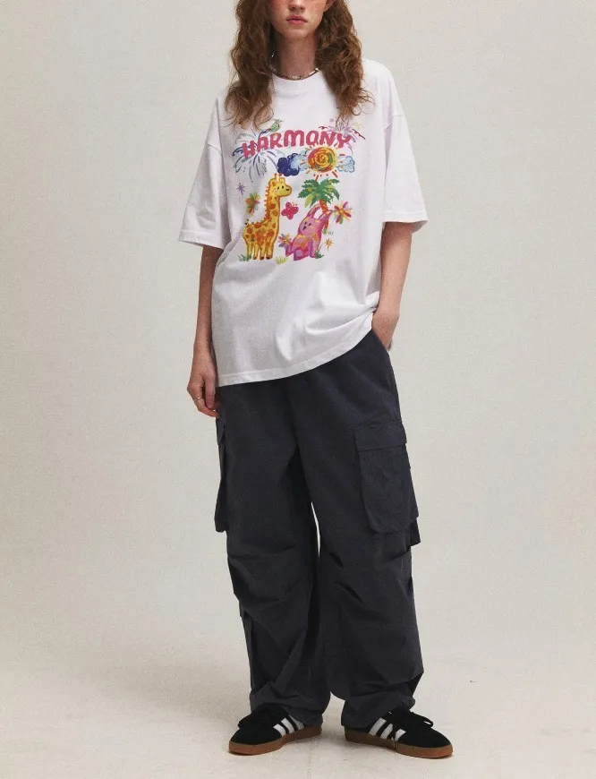 COMPAGNO  |Unisex U-Neck Cotton Oversized T-Shirts