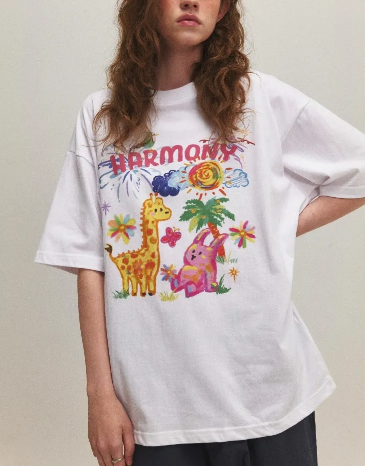 COMPAGNO  |Unisex U-Neck Cotton Oversized T-Shirts