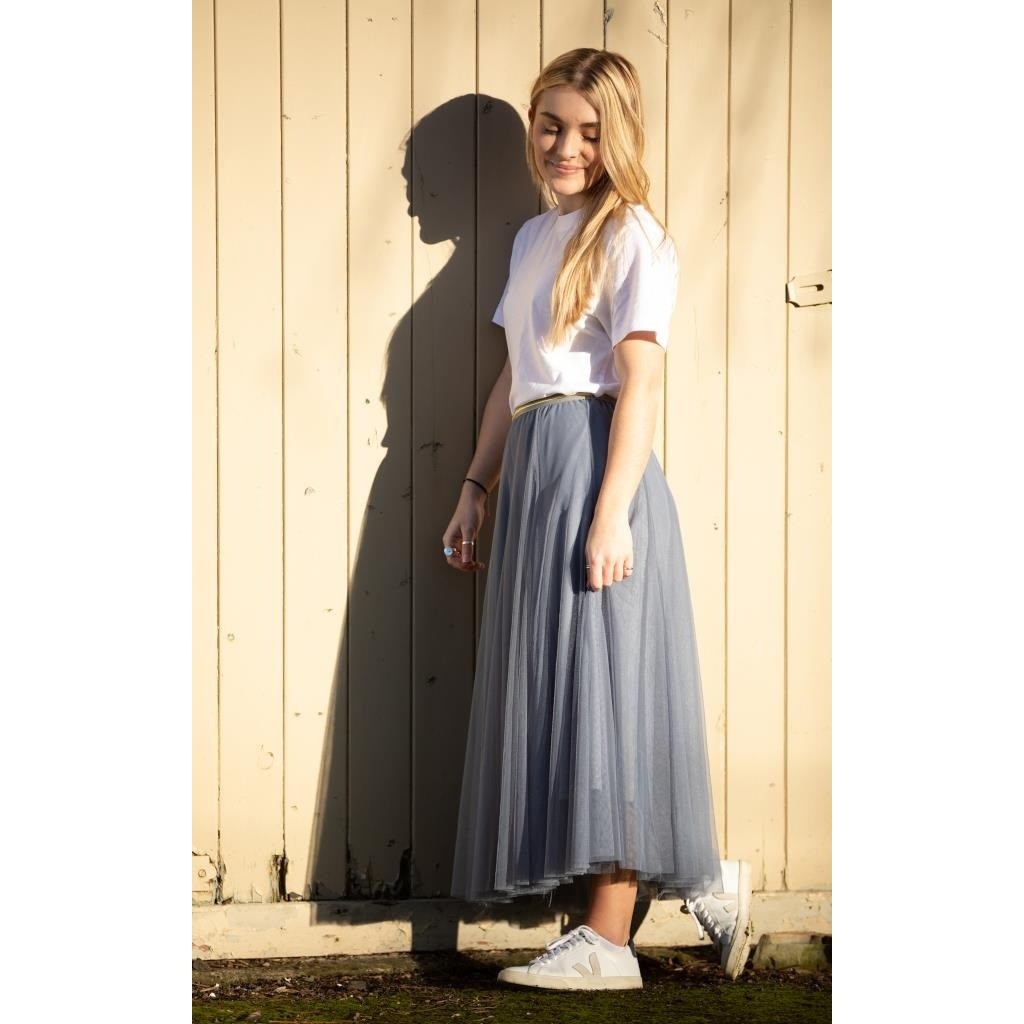 Denim Blue Tulle Layered Skirt