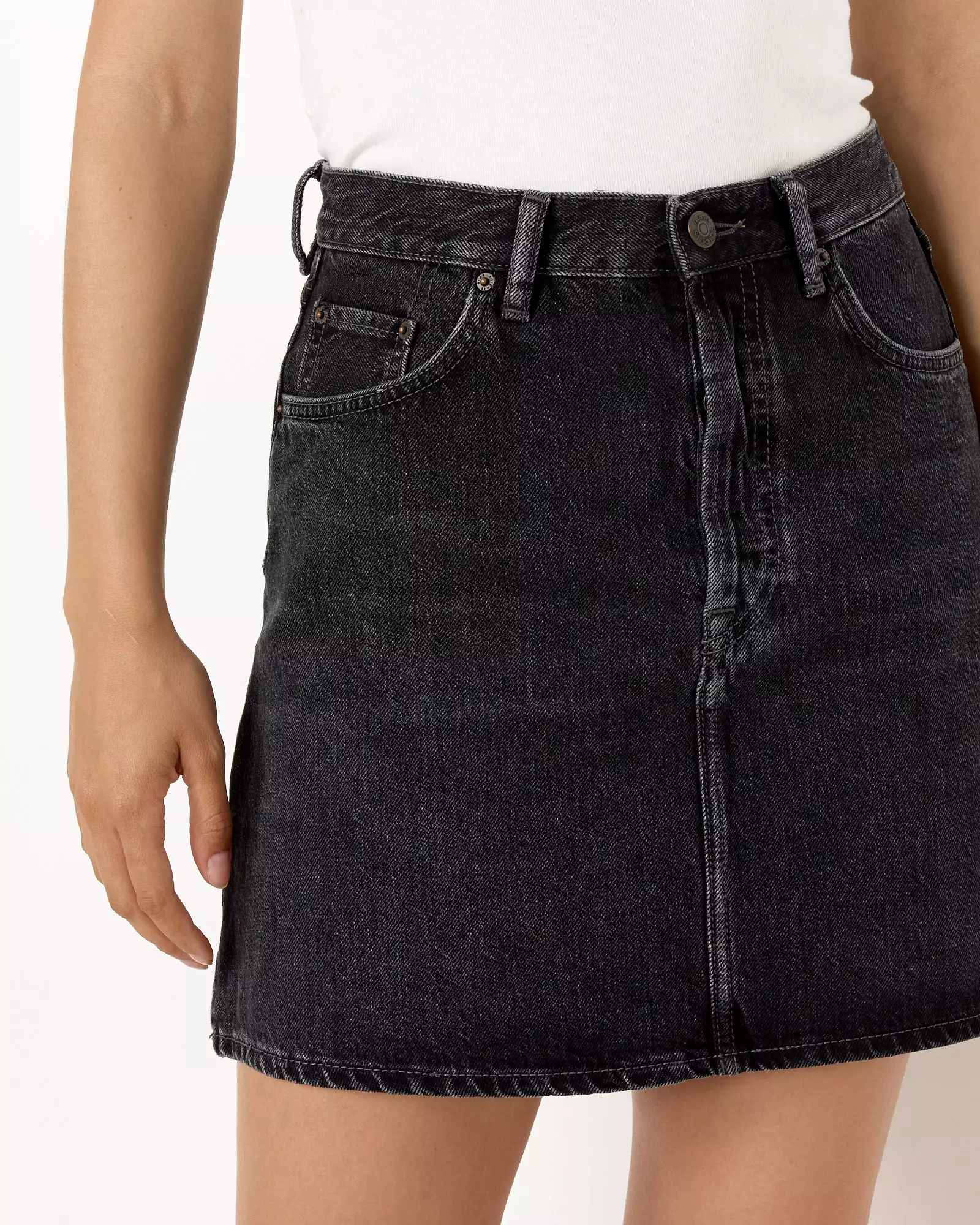 Faded Denim Mini Skirt in Black