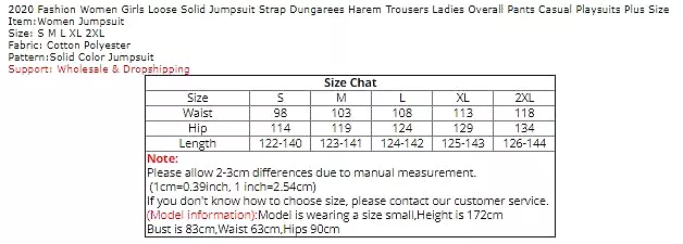 Fashion Women Girls Loose Solid Jumpsuit Strap Dungarees Harem Trousers Ladies Overall Pants Casual Playsuits Plus Size