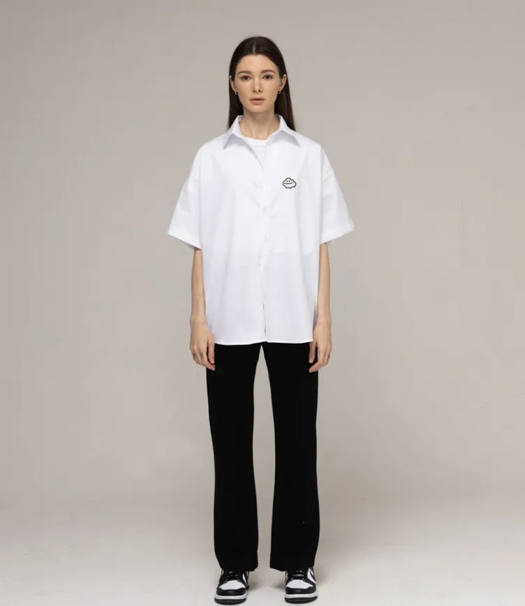 GRAVER  |[GRAVER]★CLOUD SMILE EMBROIDERY OVERFIT SHORT SLEEVE SHIRT