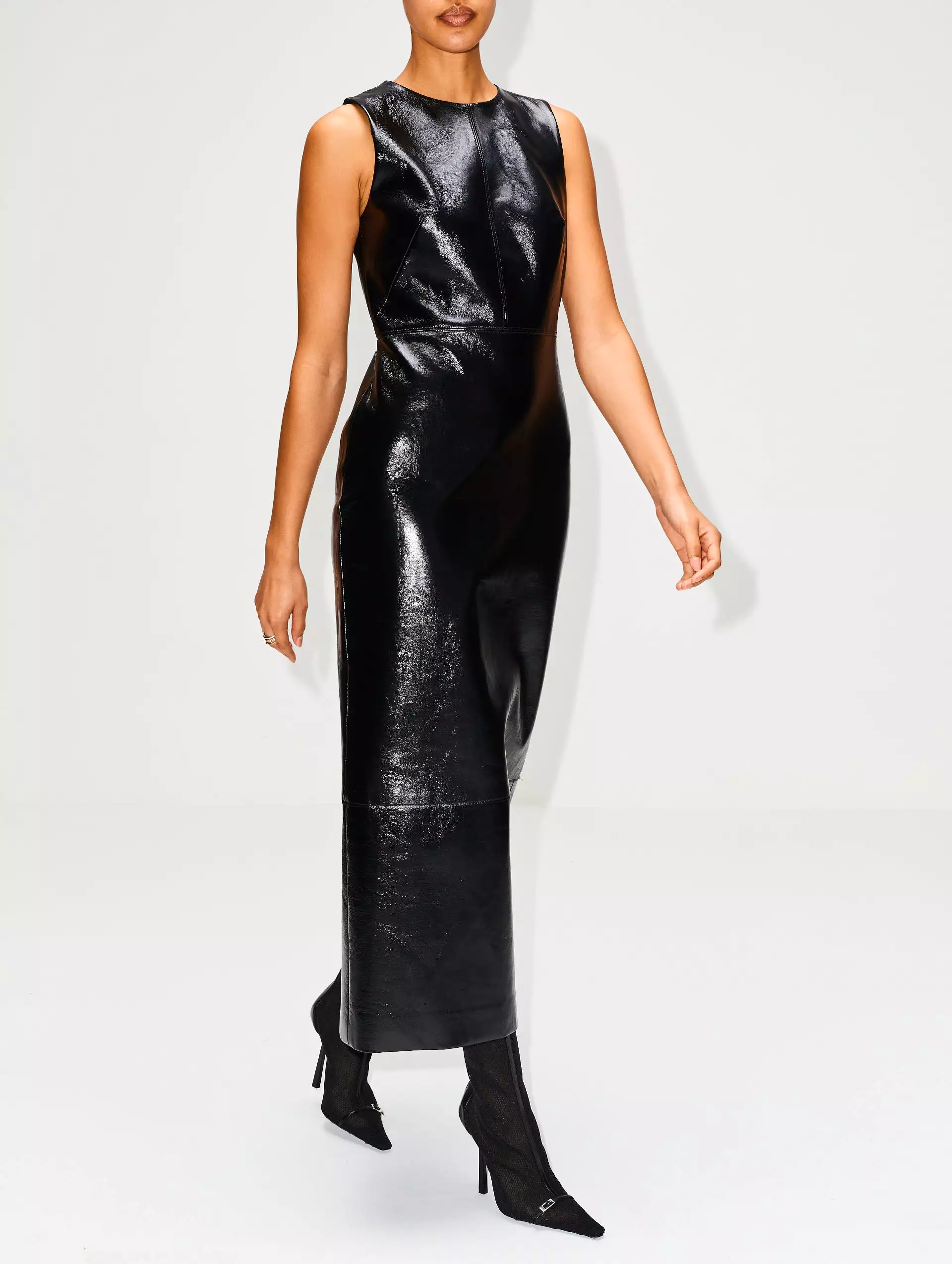 High Neck Leather Column Dress