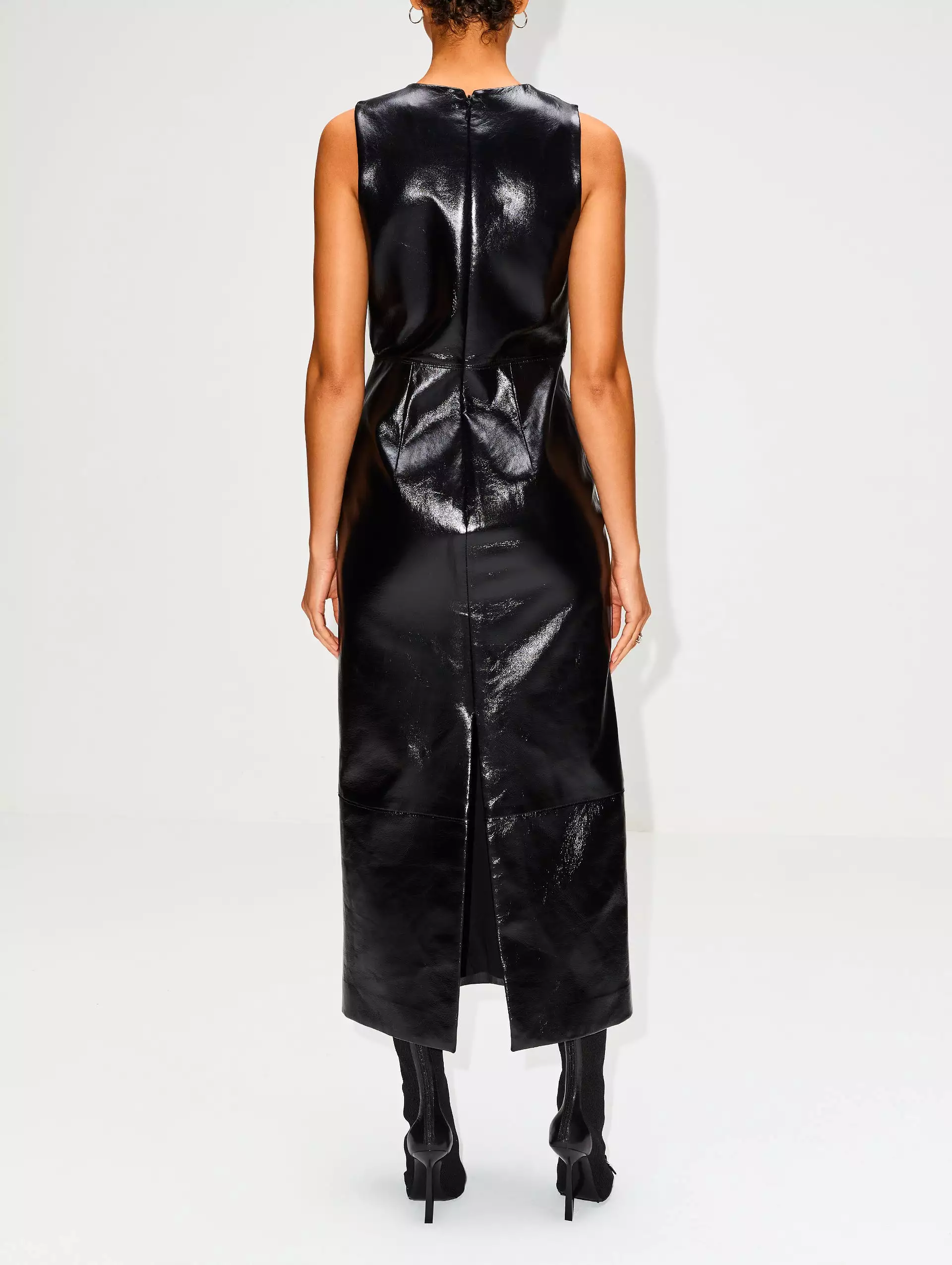 High Neck Leather Column Dress