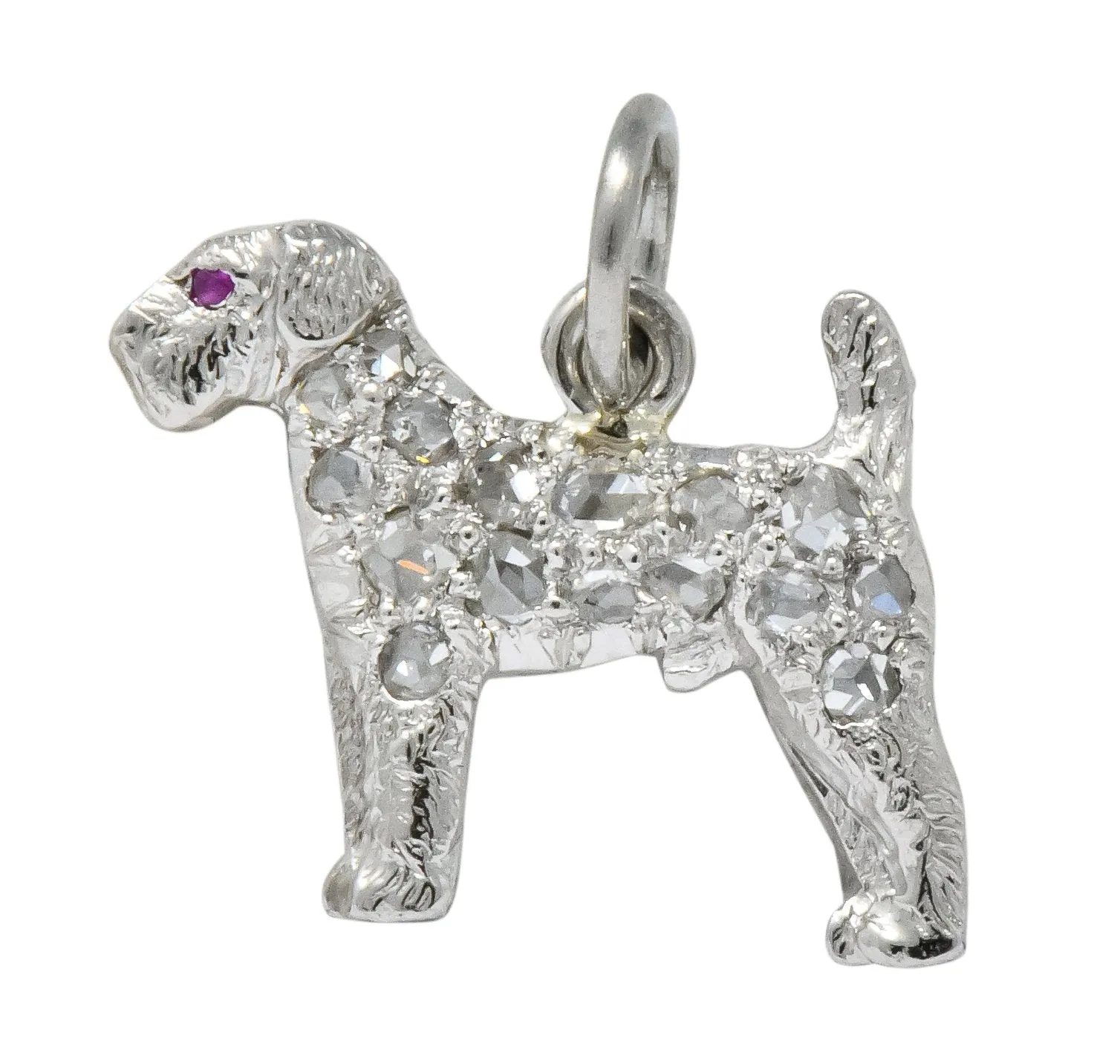 J.E. Caldwell & CO. Edwardian Diamond Ruby Platinum Fancy Dog Charm Circa 1920