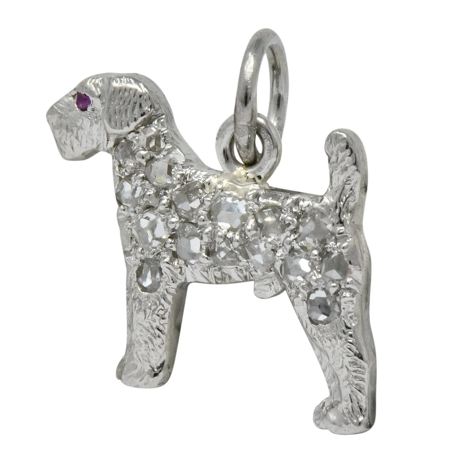 J.E. Caldwell & CO. Edwardian Diamond Ruby Platinum Fancy Dog Charm Circa 1920