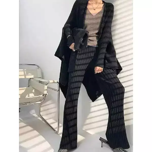 Knitted Pant Women Autumn Spring High Waist Wide Leg Pants Office Lady