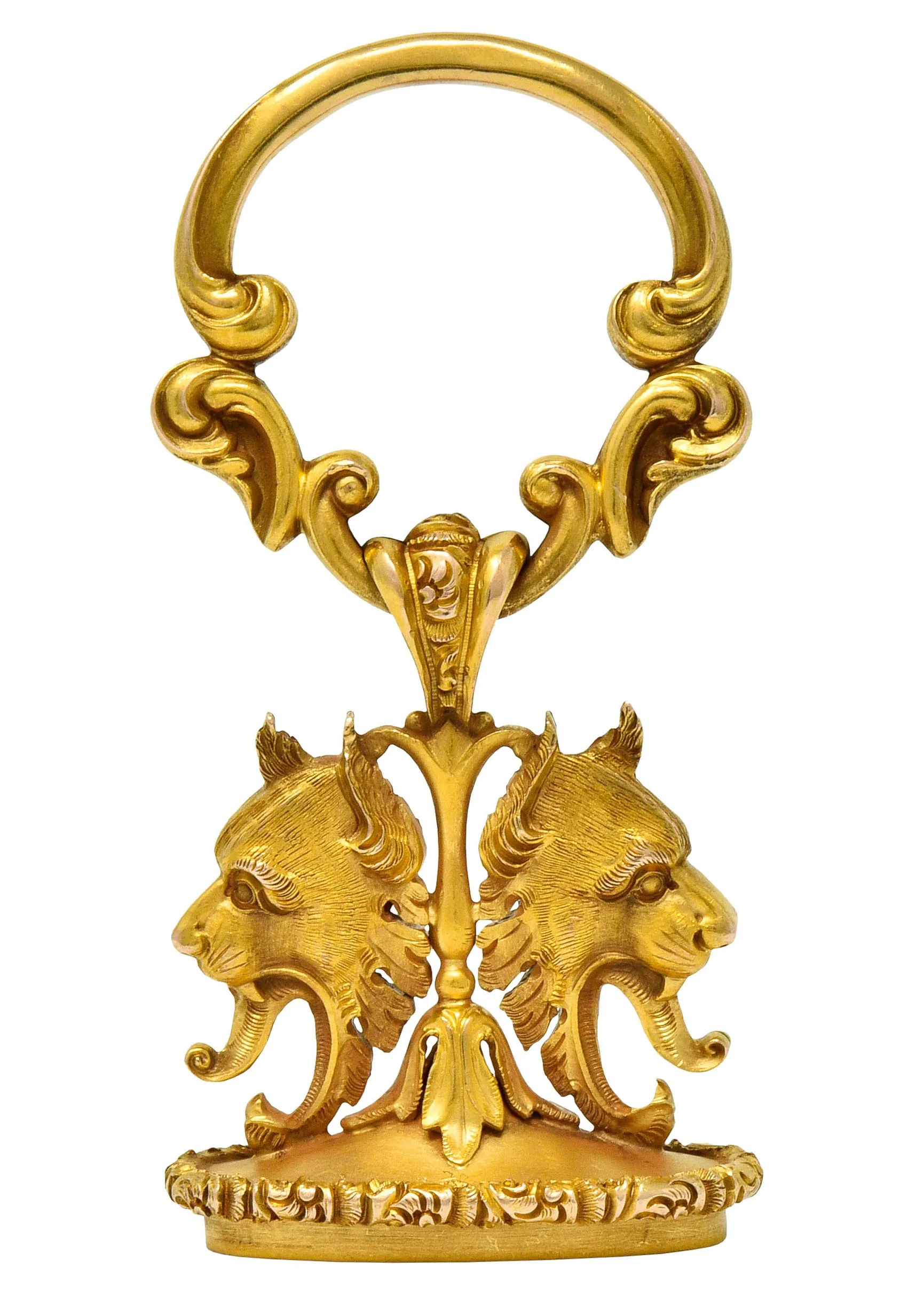 Large Carter & Gough Art Nouveau 14 Karat Gold Lion Fob Charm Pendant