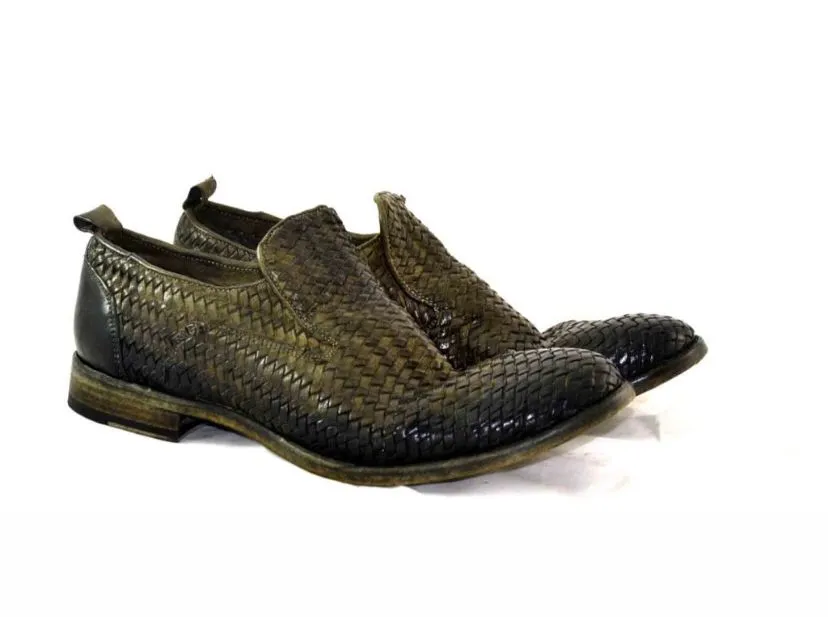 LAST PAIR 42-DARK MOSS HAND-WOVEN LOAFERS