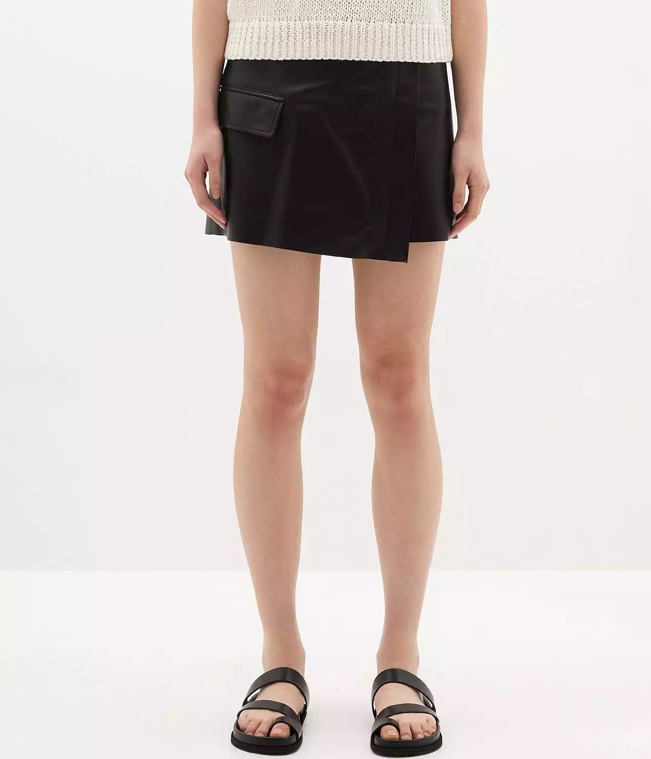 LEATHER WRAP MINI SKIRT- BLACK