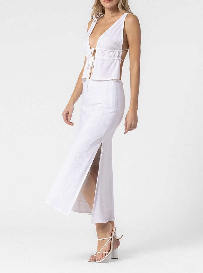 Linen Midi Skirt in Off White