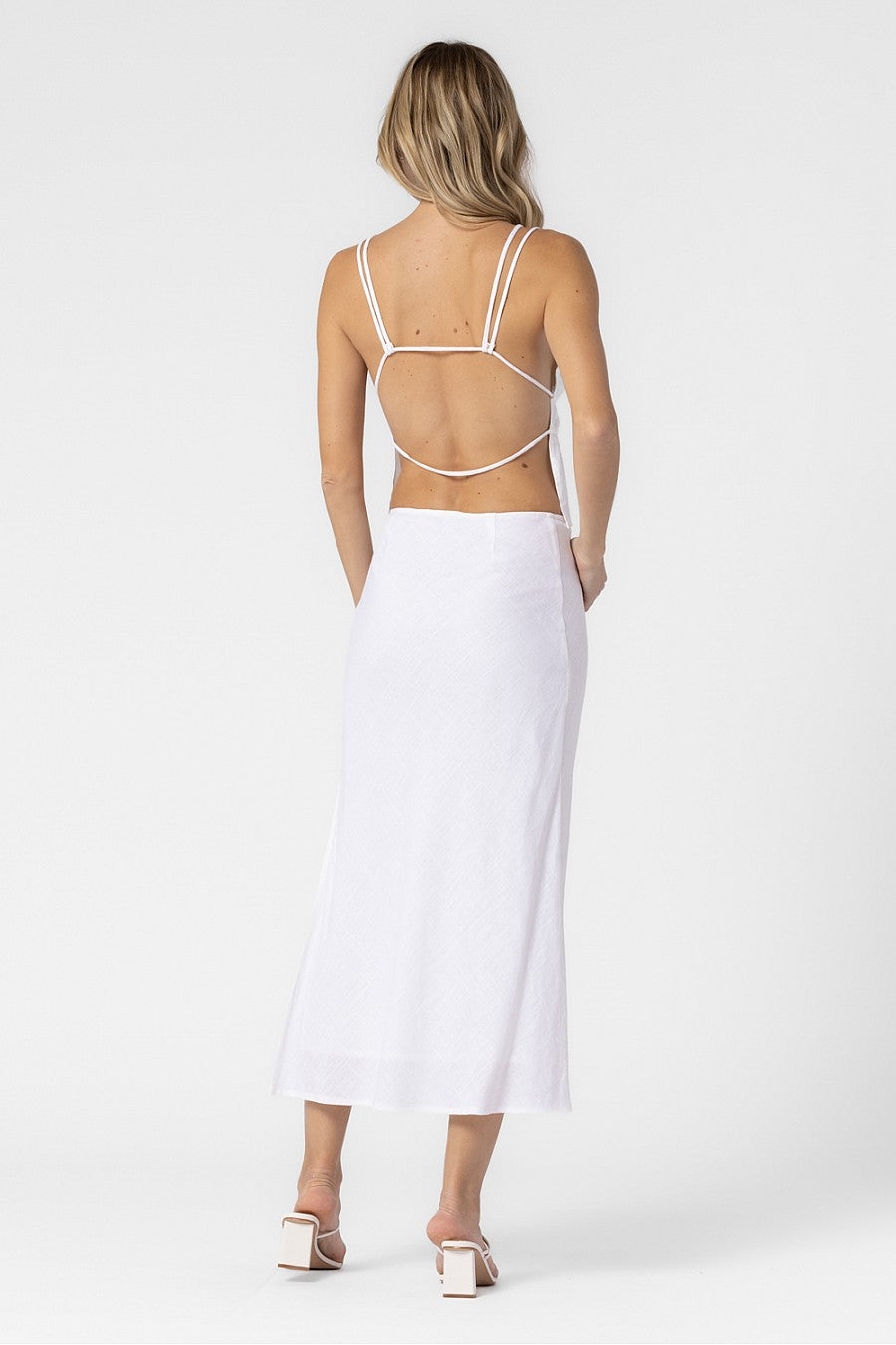 Linen Midi Skirt in Off White