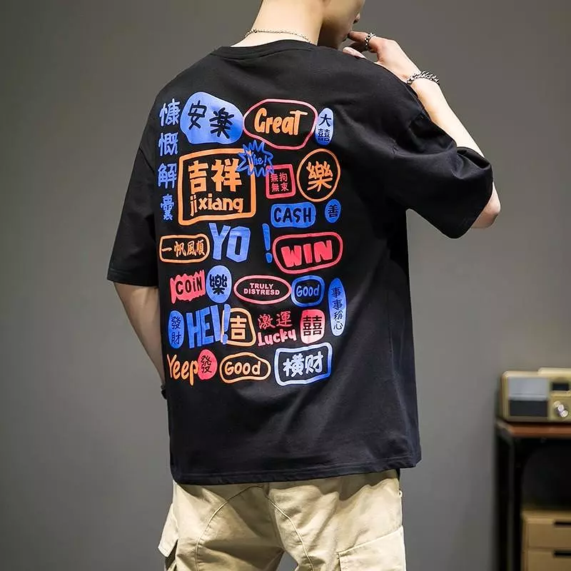 Men Manga Graphic Cotton Harajuku Graffiti Tees