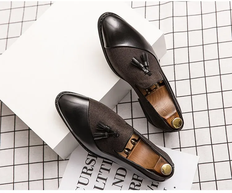 Men's Casual Mixed Color Pattern Tassel Breathable Slip-on Loafers