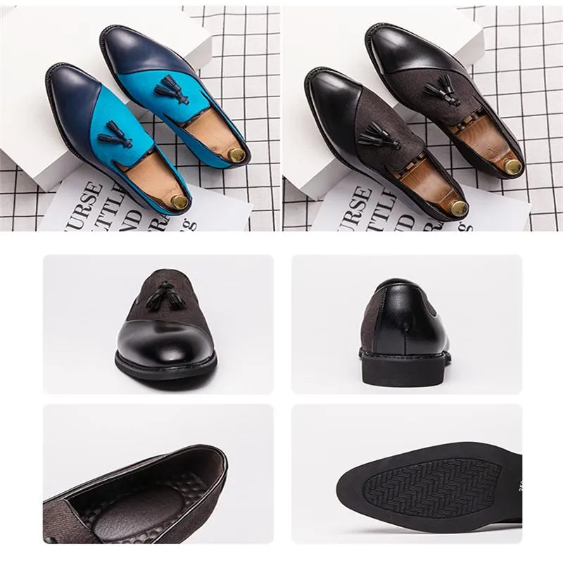 Men's Casual Mixed Color Pattern Tassel Breathable Slip-on Loafers