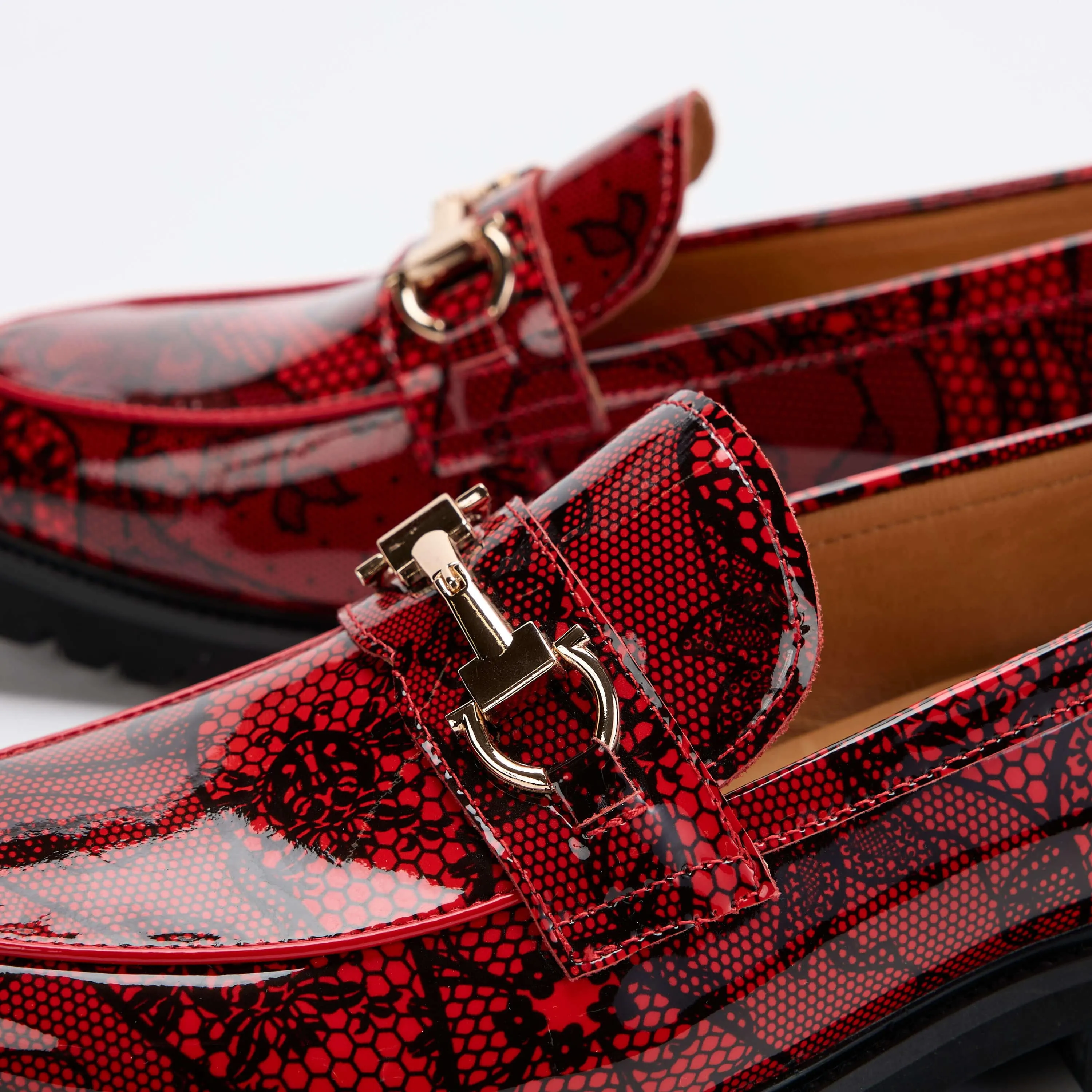 Ms. Boulevard Red Patent Leather Bit Loafers