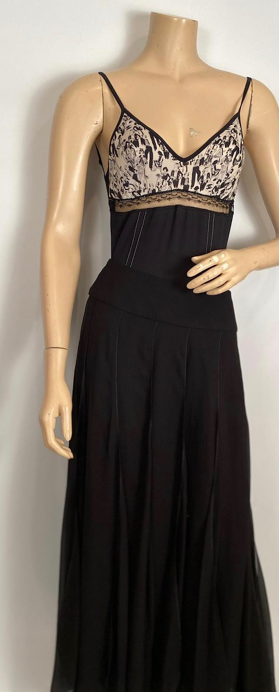 NWT Chanel 00S, 2000 Summer black long chiffon skirt FR 40