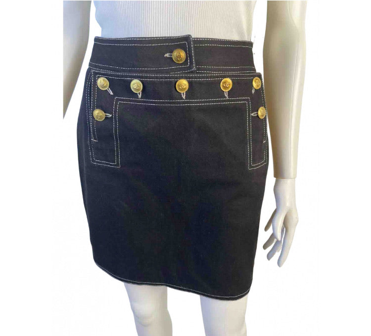 Rare Vintage Collectors 94P, 1994 Spring Chanel Black Denim mini Skirt FR 36 US 4