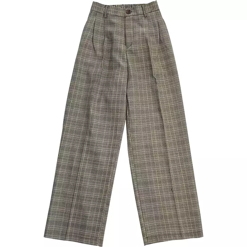 RETRO HIGH-WAIST PLAID CASUAL PANTS BY22807