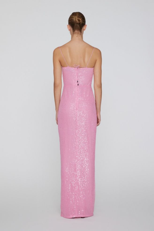 Rotate - Sequins Maxi Slit Dress - Begonia Pink