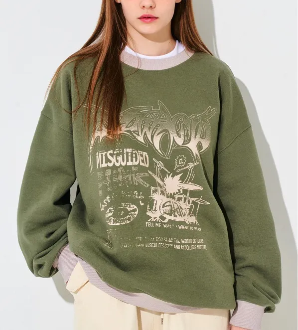 SLOW ACID  |Unisex U-Neck Long Sleeves Oversized Logo Sweatshirts