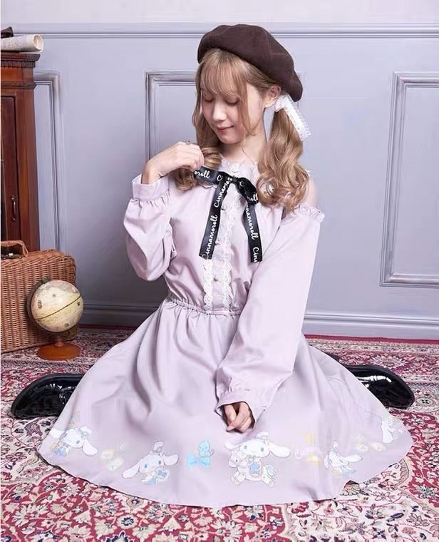 Spring 2021 My melody / cinnamoroll / kuromi off shoulder rabbit ear dress