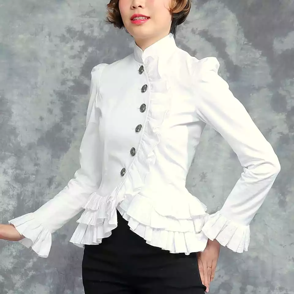 Spring Women White Shirts Vintage Victorian Short Knight Jacket 028272379