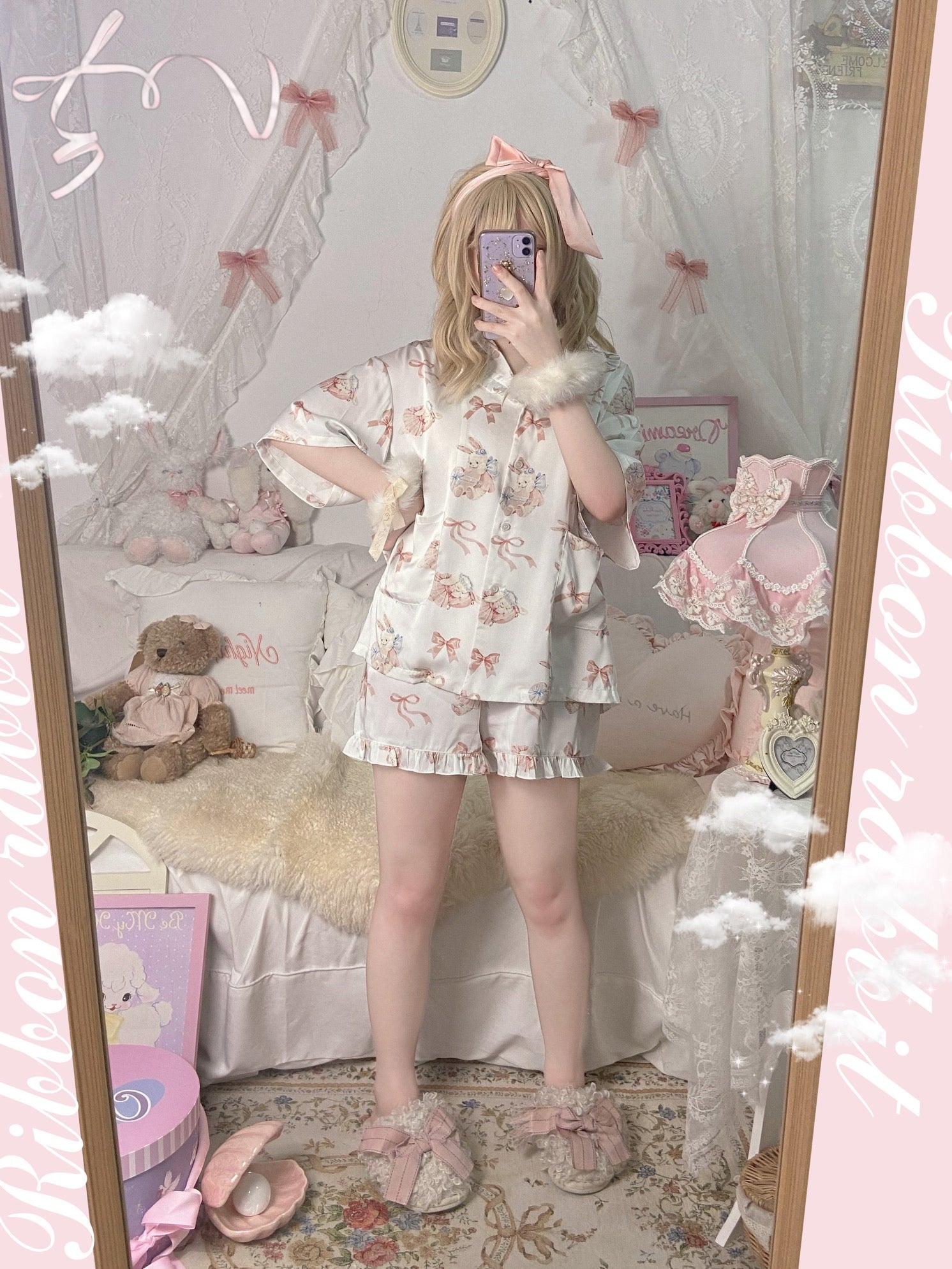 Steam bun day dream rabbit cute girly lounge set sleep wear pyjamas dress