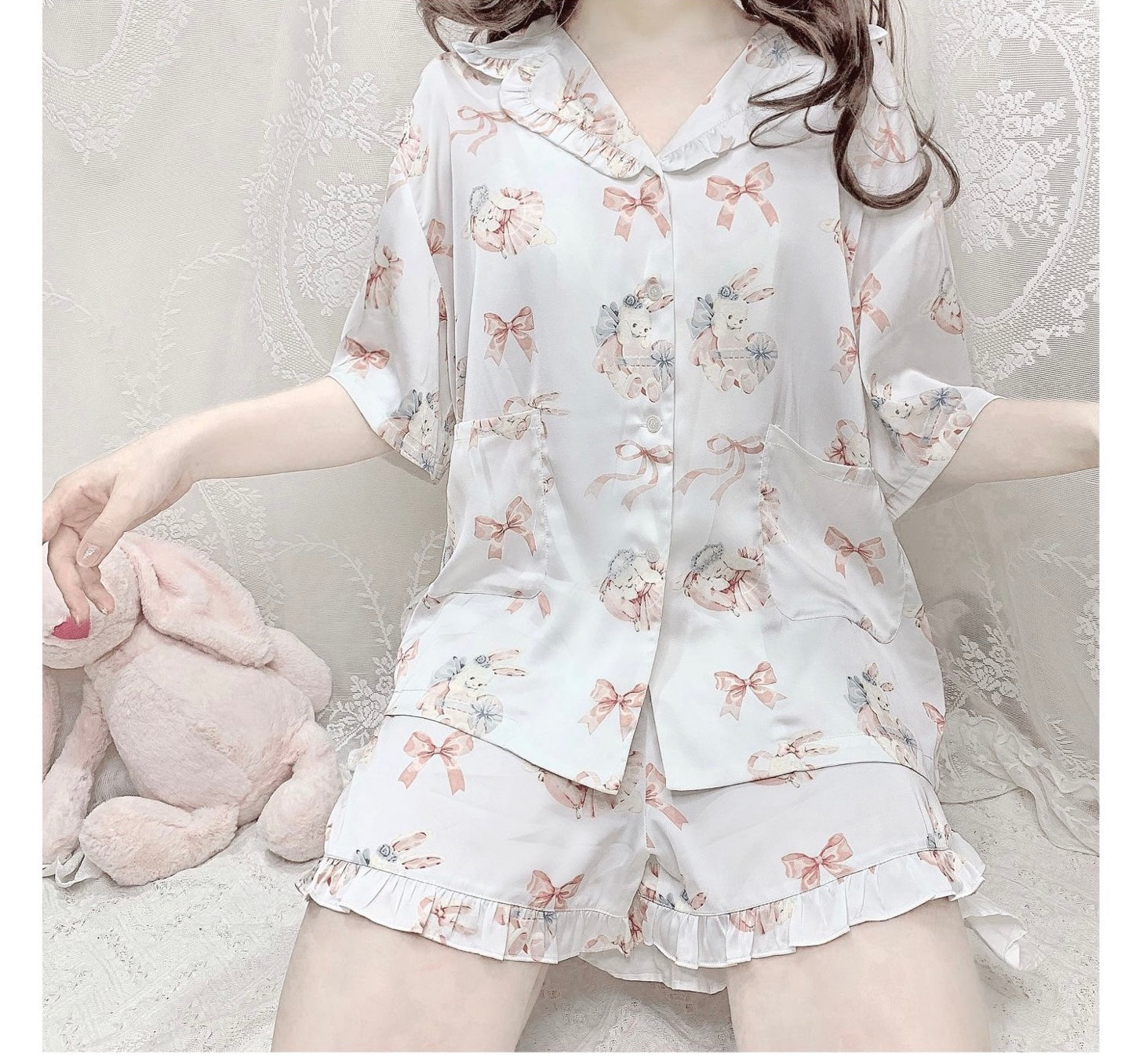 Steam bun day dream rabbit cute girly lounge set sleep wear pyjamas dress