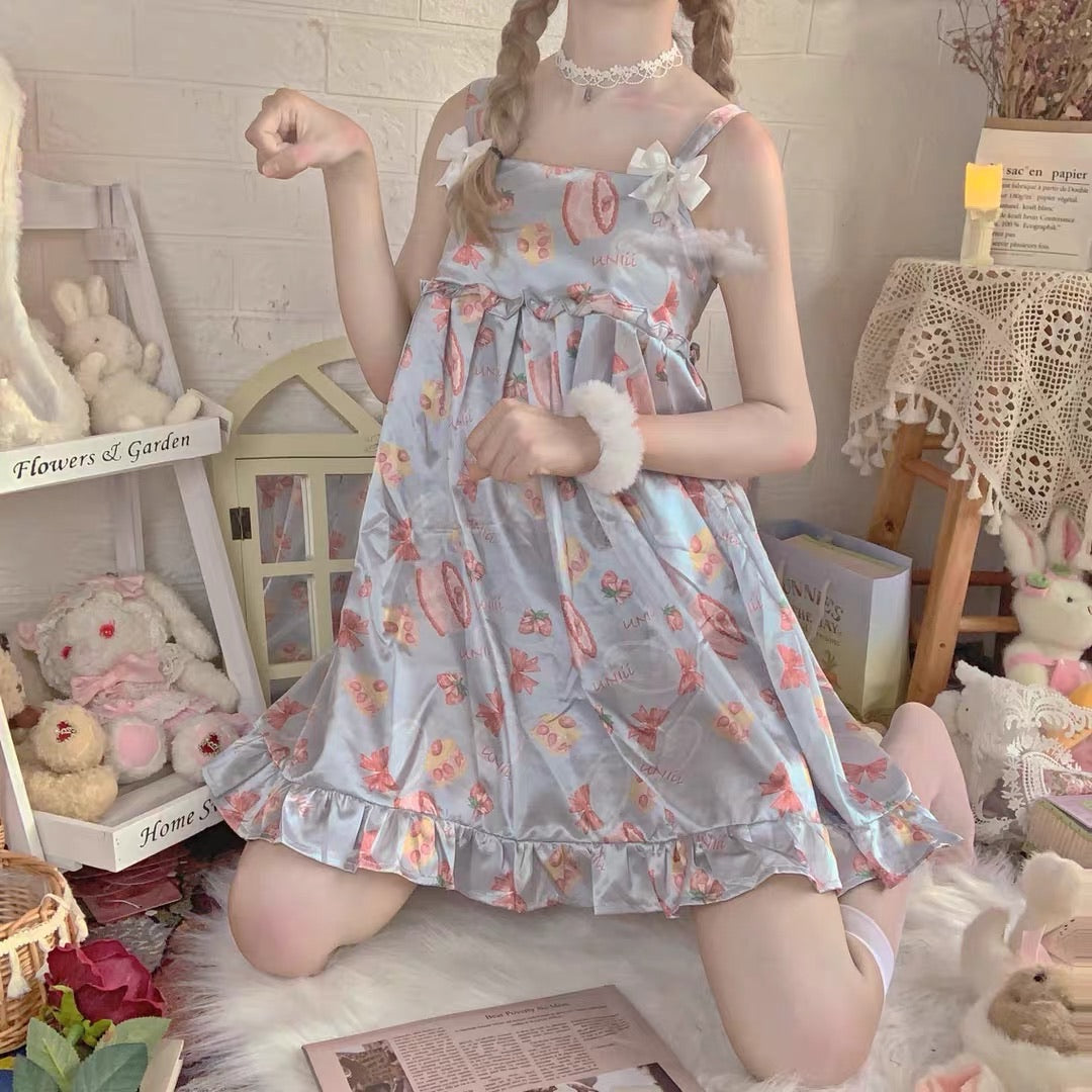 Strawberry blue cake blue satin summer spring pyjamas dress