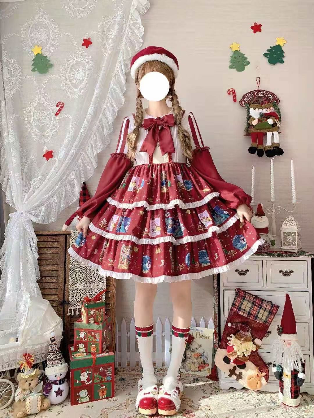 The letter after Christmas lolita set dress + vest+ Elk cloak