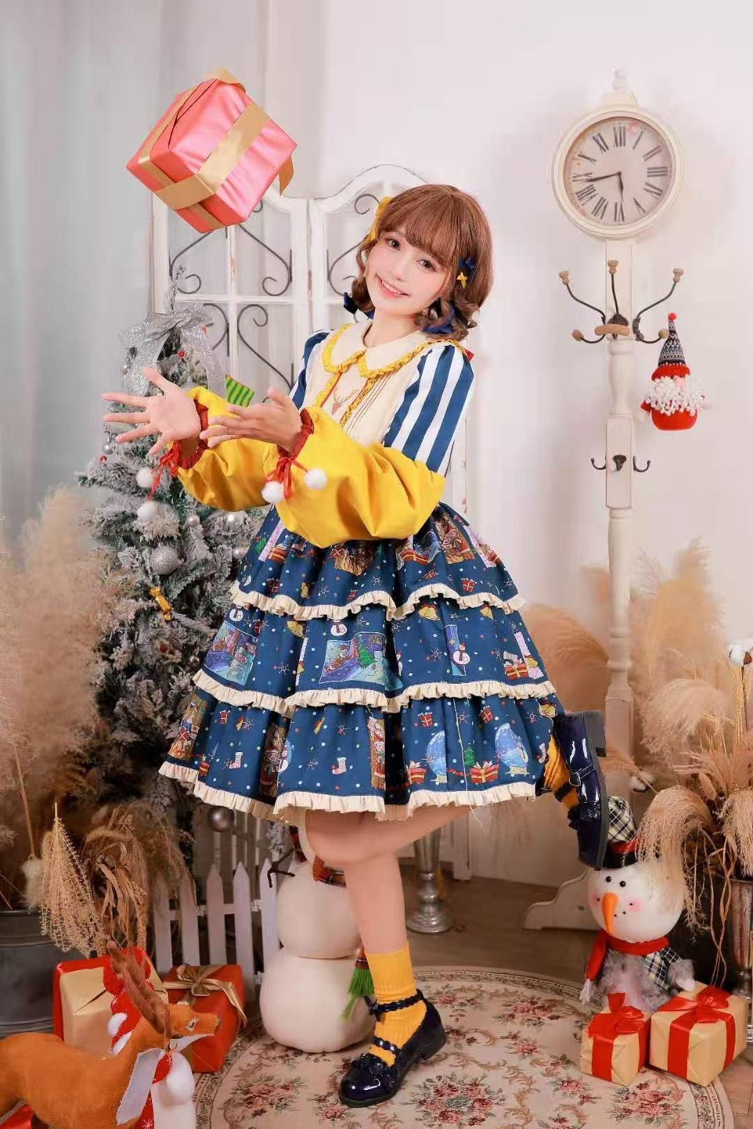 The letter after Christmas lolita set dress + vest+ Elk cloak