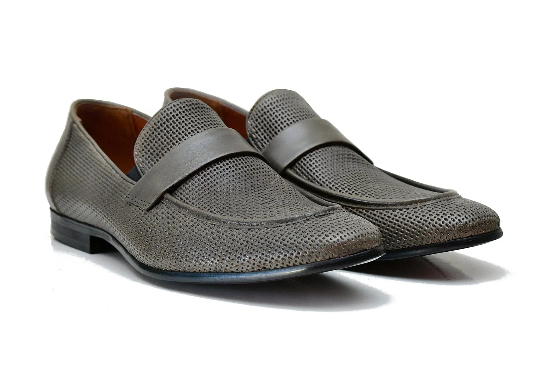 VALKAN | Grey perforated leather loafers