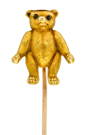 Victorian Garnet 14 Karat Gold Teddy Bear Stickpin