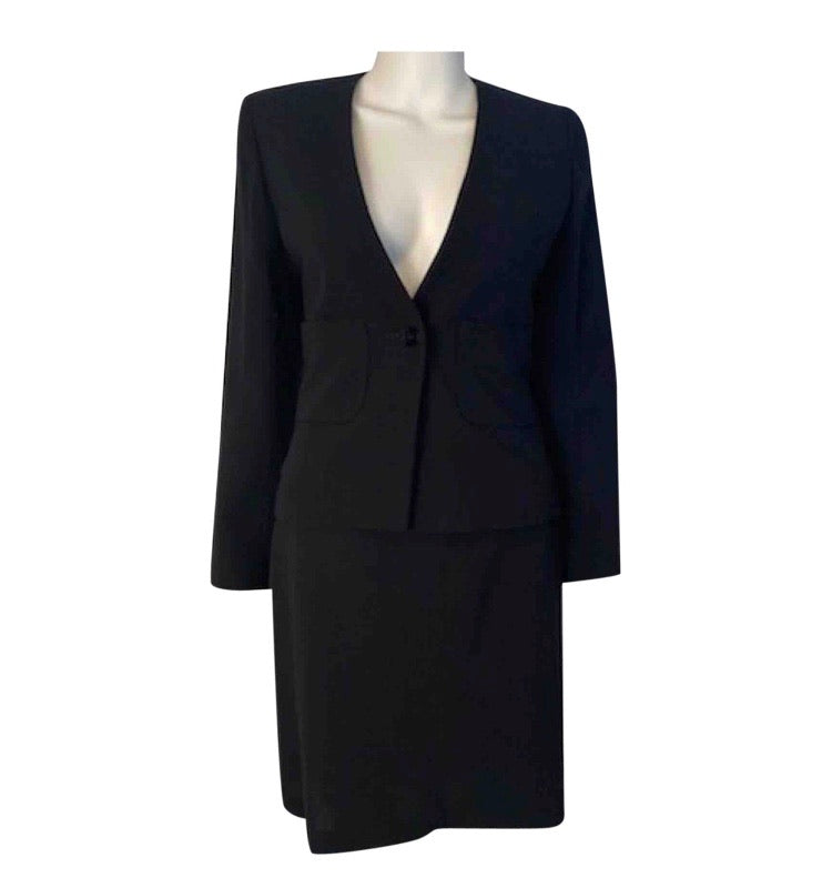 Vintage Chanel 98A, 1998 Fall black skirt suit FR 36