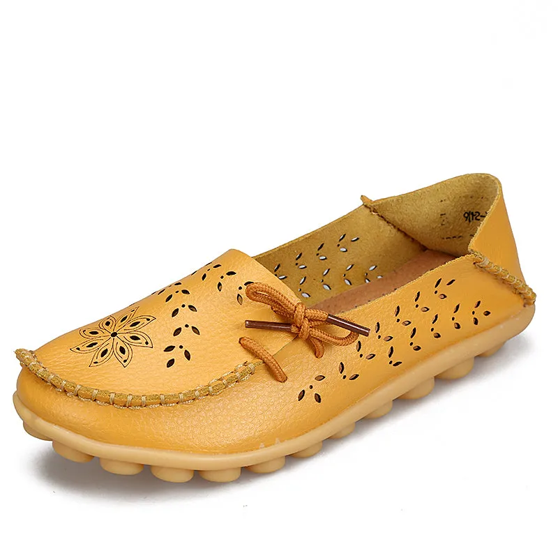 Women's Leather Loafers - Hollow